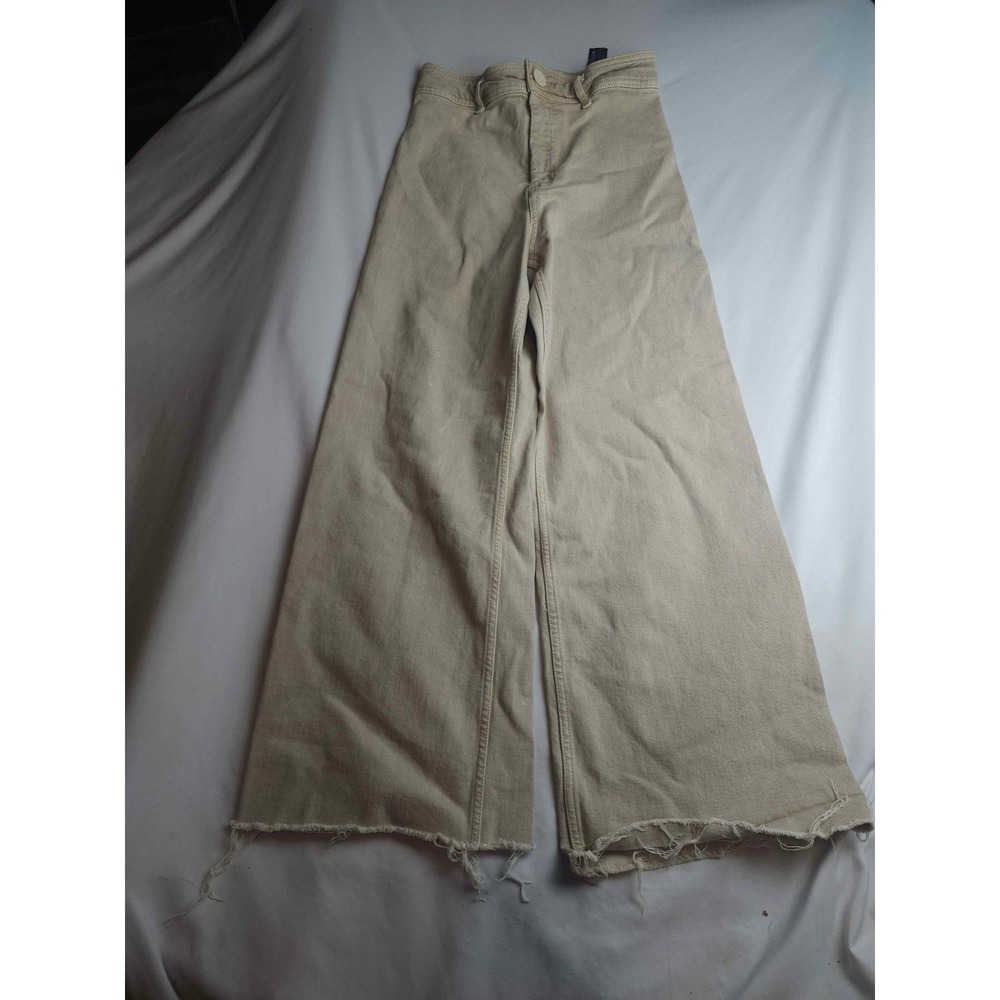 Zara Womens Beige High Waisted Wide Leg Jeans Raw Hem Tan Size 4